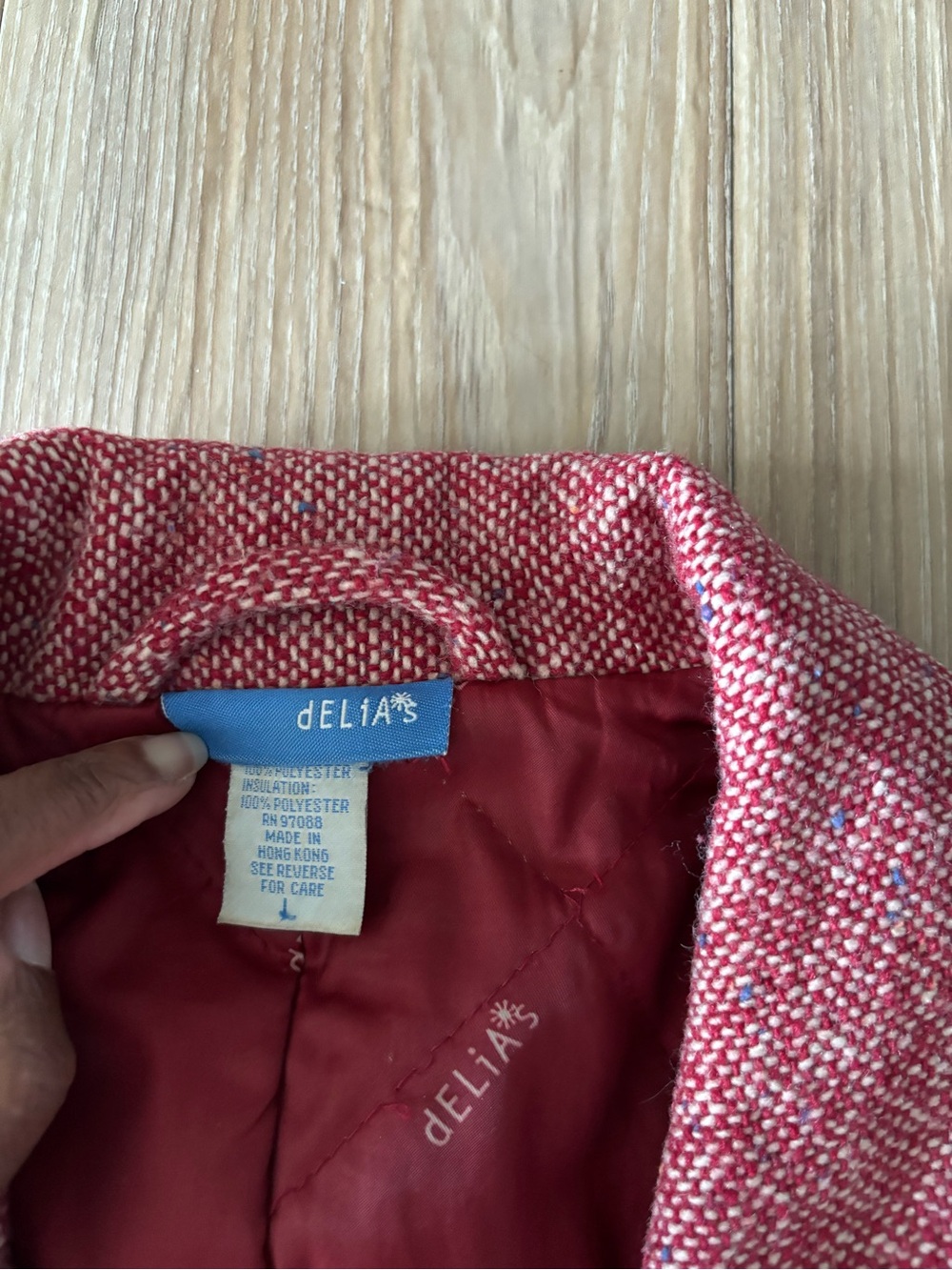 VTG Delia’s Pea Coat Red Wool Tweed Double-Breasted Womens L Y2K Classic Preppy - Picture 6 of 12